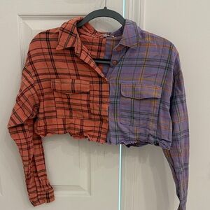 Plaid Crop Top - orange and Purple. Size small